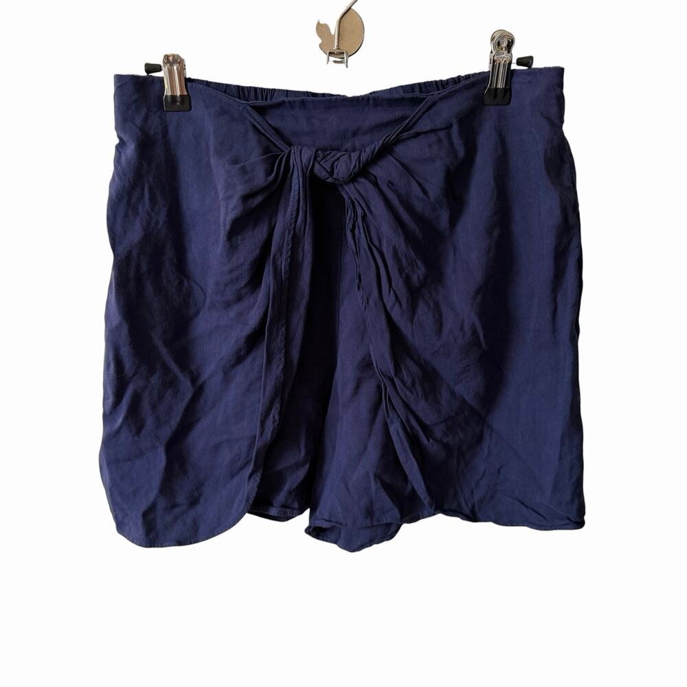 Hei Hei Womens XS Knot Waist Shorts Dark Blue Pockets Rayon Linen Anthropologie